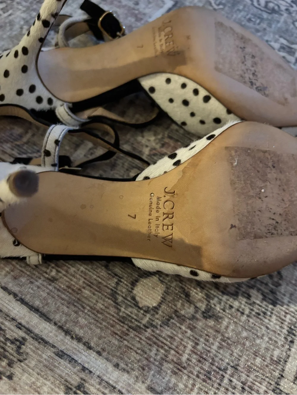 JCrew Polka Dot Pony Hair Pointed-Toe Slingback Heels - Black & White size 7
